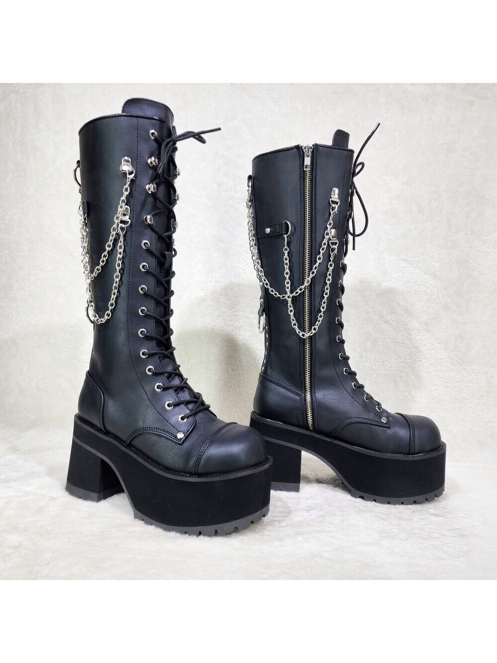 NIB DEMONIA Ranger 303 Goth Lumberjack Biker Mens Platform Knee Boots VEGAN Lea